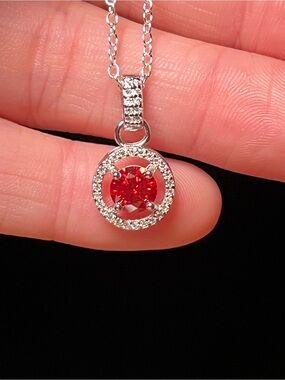 Garnet-Colored Moissanite 925 Sterling Silver Necklace